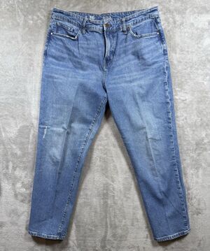 ANA Mid Rise Distressed Boyfriend Jeans Womens 12 Medium Wash Stretch Denim